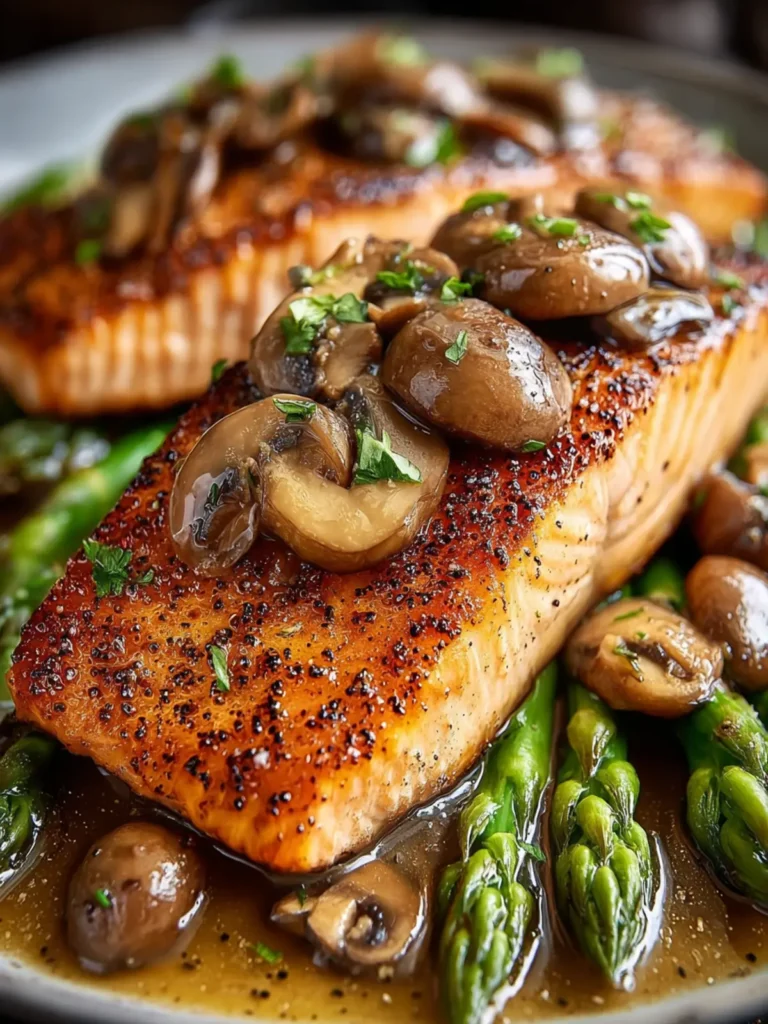 Honey Mustard Salmon with Mushrooms and Asparagus First Image