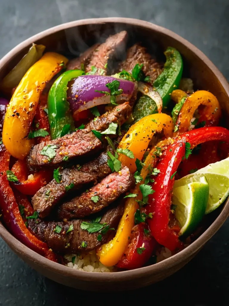 Easy Low Carb Steak Fajita Bowl for Simple Meal Prep First Image