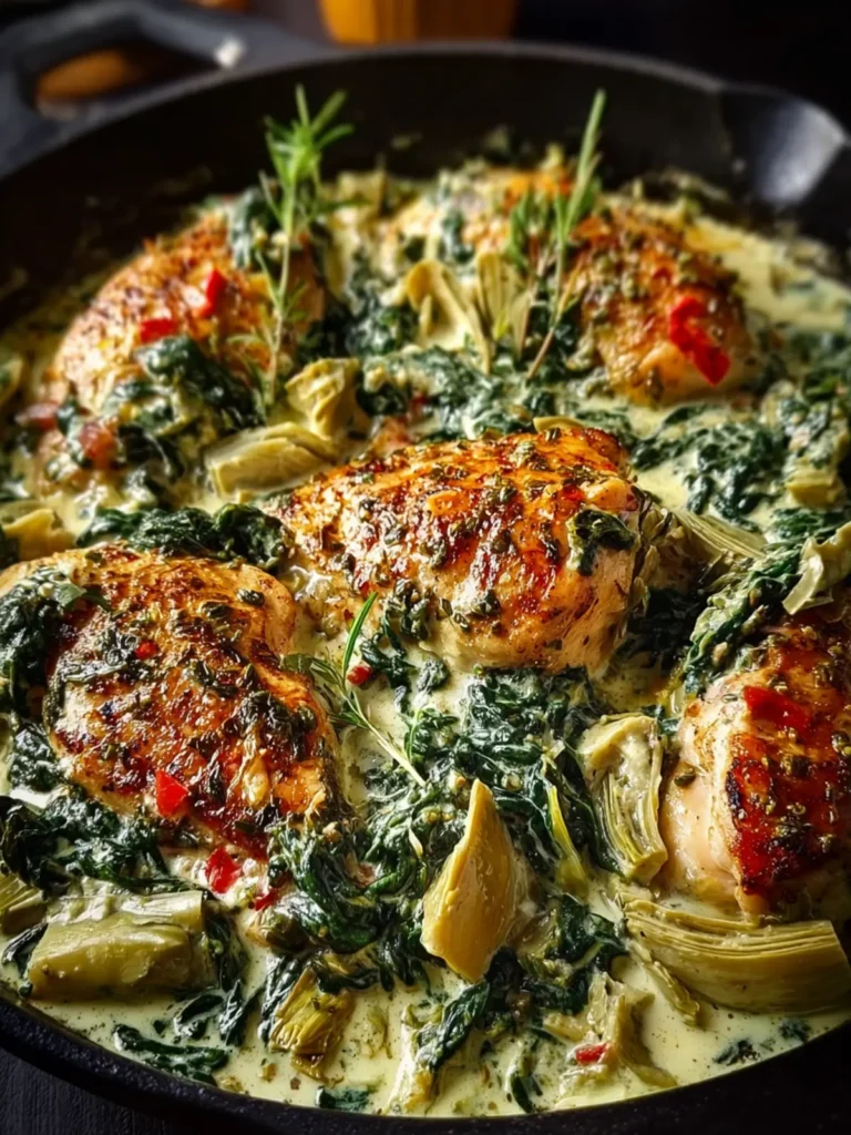 One Pan Creamy Spinach Artichoke Chicken First Image